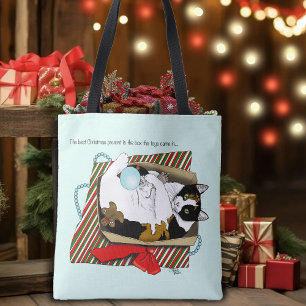 Bolsa Tote Caixa de Presente de Natal de Gato Malhado Diverti