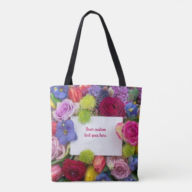 Bolsa Tote Caixa de texto bonita com rosas personalizadas emo (Verso)
