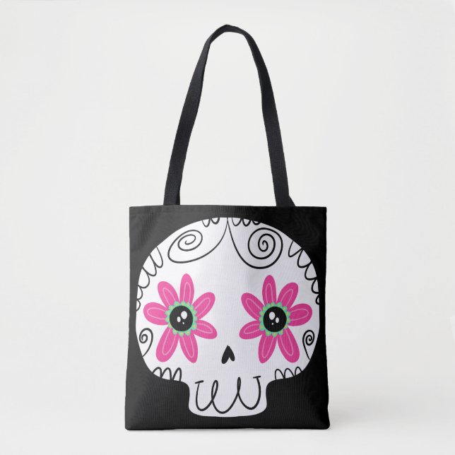 Bolsa Tote Calaverita Dia dos Mortos do Crânio do Açúcar (Frente)