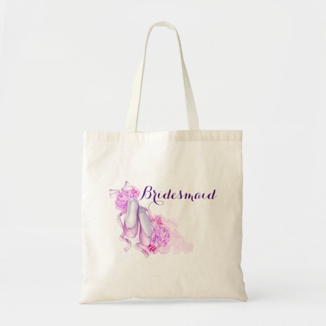 Bolsa Tote Calçados de Balé de Aquarela Rosa Bridesmaid (Frente)