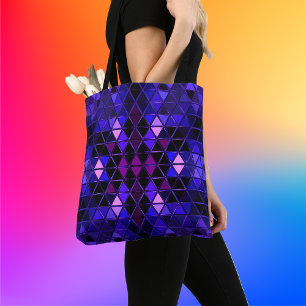Bolsa Tote Caleidoscópio Geométrico Azul, Púrpura e Rosa