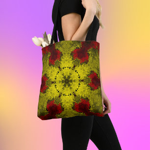Bolsa Tote Caleidoscópio Psicodélico Flor Vermelho e Amarelo