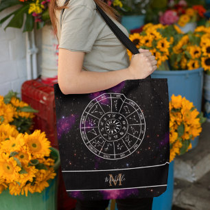 Bolsa Tote Calendário Zodiac   Símbolos astrologicos e mono