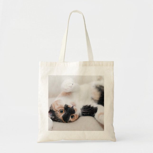 Bolsa Tote Calico Cat Lay nas costas com patas (Frente)