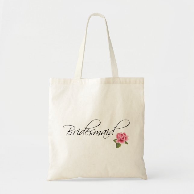 Bolsa Tote Caligrafia de Bridesmaid e Rosa (Frente)