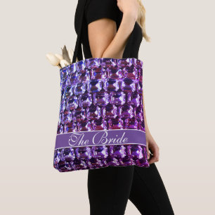 Bolsa Tote Caligrafia de diamantes de roxo elegante