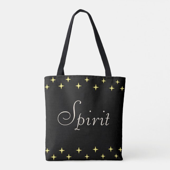 Bolsa Tote Caligrafia espiritual e estrelas em preto (Verso)