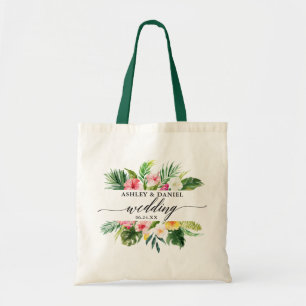 Bolsa Tote Caligrafia floral tropical do casamento das