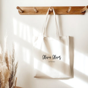 Bolsa Tote Caligrafia Minimalista Marfim Creme Chic Moderno