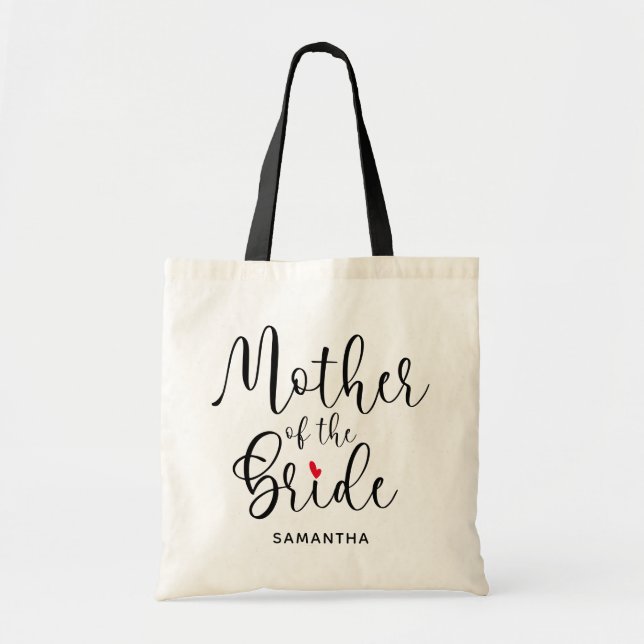 Bolsa Tote Caligrafia Moderna Coração Vermelho Mãe da Noiva (Frente)