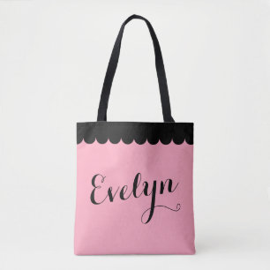 Bolsa Tote Caligrafia rosa escalada do nome de script Elegant