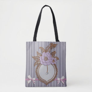Bolsa Tote Camafeu Floral Lavanda Vintage & Coquete Pinstripa