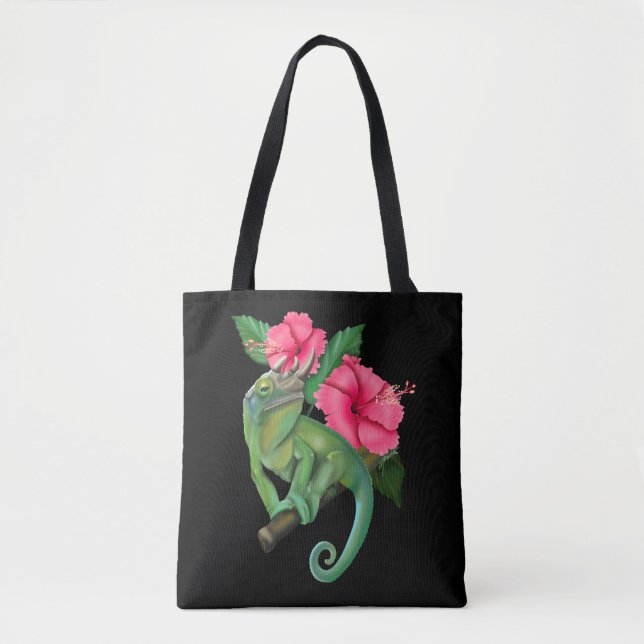 Bolsa Tote Camaleão de Jackson com Hibiscus (Frente)
