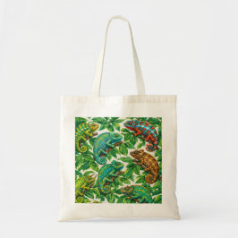 Bolsa Tote Camaleões Coloridos na Selva de Folhas Tropicais