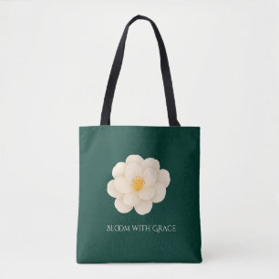 Bolsa Tote Camélia Branca Elegante - Floral Botânica Verde Pr