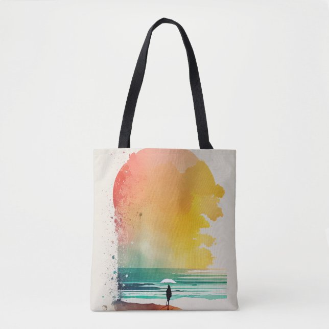 Bolsa Tote Caminhando até a Arte de Abstrato de Praia das Ond (Frente)