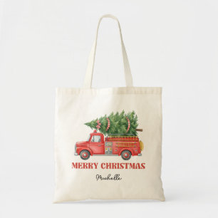 Bolsa Tote Caminhão de bombeiros de Natal aquarela 