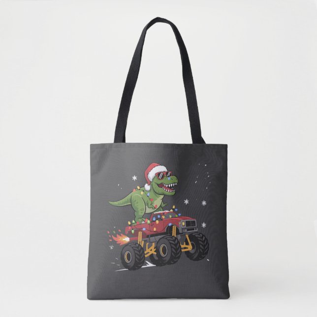 Bolsa Tote Caminhão Monstro de Natal do Dinossauro T-Rex  (Frente)
