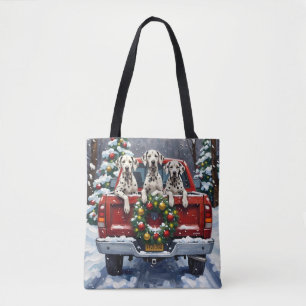 Bolsa Tote Caminhão Vermelho de Natal Dalmatiano Férias