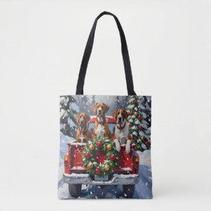 Bolsa Tote Caminhão Vermelho de Natal do Dogue Alemão Férias