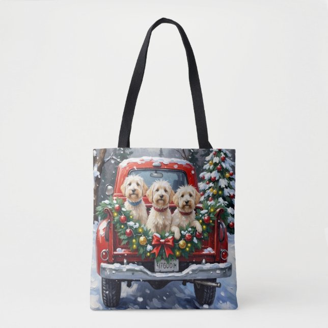 Bolsa Tote Caminhão Vermelho de Natal Maltês Feriado (Frente)