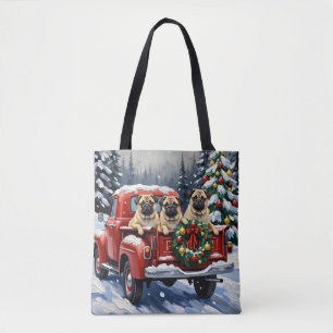 Bolsa Tote Caminhão Vermelho de Natal Pug Férias