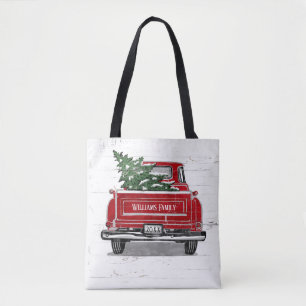 Bolsa Tote Caminhão Vermelho Vintage com o nome da família