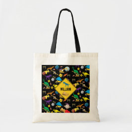 Bolsa Tote Caminhões de Construção Dinossauros no Espaço