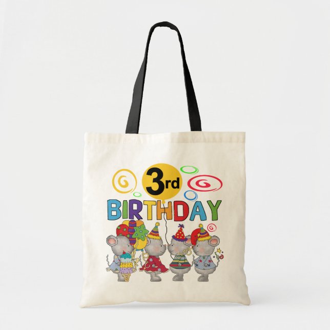 Bolsa Tote Camisas de aniversário de 3 anos de ratos e presen (Frente)