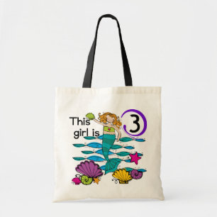 Bolsa Tote Camisas de aniversário de 3 anos de sereia e prese