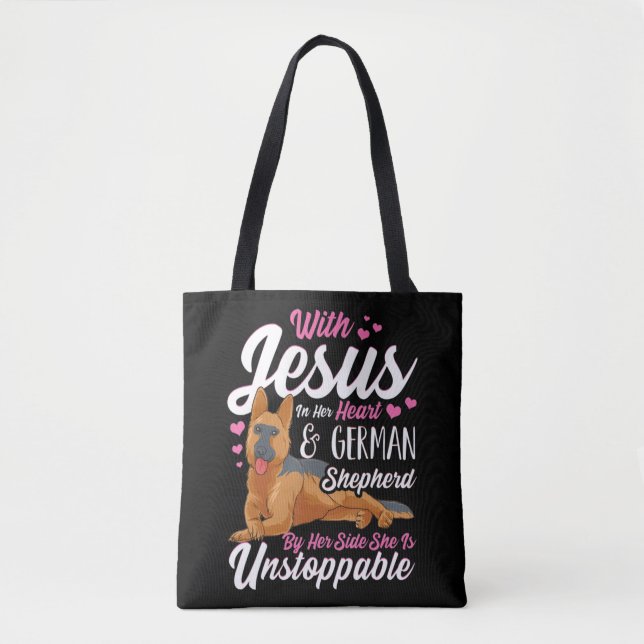 Bolsa Tote Camisas De german shepherd Para Mulheres Com Jesus (Frente)