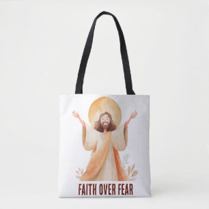 Bolsa Tote Camiseta Cristã Jesus Fé Sobre Medo