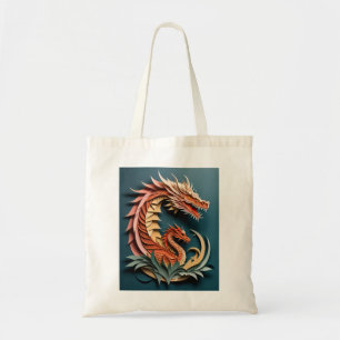 Bolsa Tote Camiseta de design de dragão de arte em papel 3D
