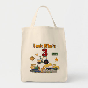 Bolsa Tote Camiseta do aniversário de 3 anos dos veículos da