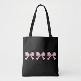 Bolsa Tote Camiseta Estética Fofo Trio de Laço Rosa
