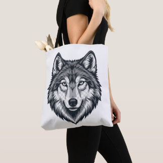 Bolsa Tote Camiseta gráfica com cabeça de lobo solitário fero