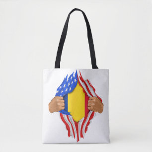 Bolsa Tote Camiseta Sangue Romeno Dentro de Mim Bandeira da R