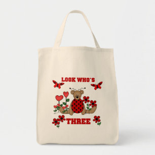 Bolsa Tote Camisetas de aniversário de 3 anos do Bear Ladybug