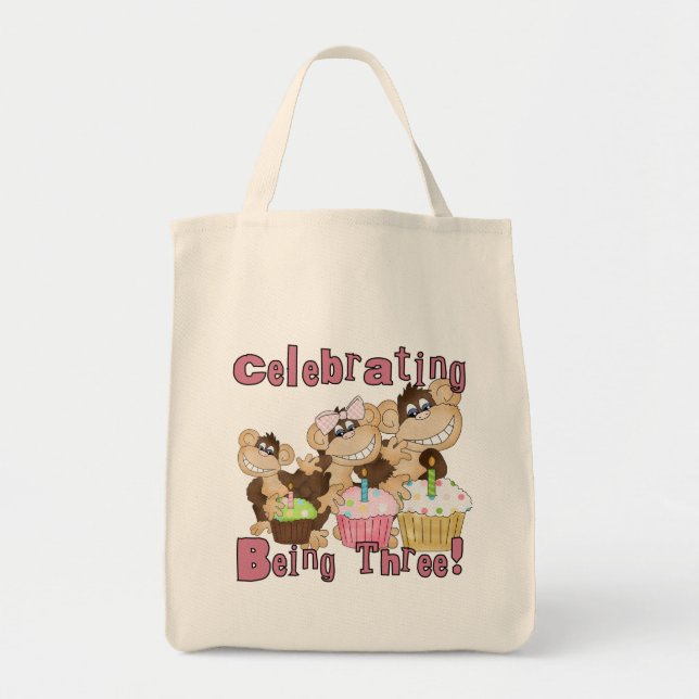 Bolsa Tote Camisetas e presentes de macacos de festa rosa (Frente)