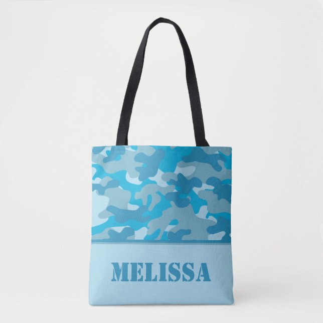 Bolsa Tote Camo azul (camuflagem) | personalizado (Frente)