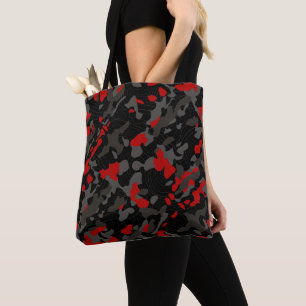 Bolsa Tote Camo Diagonal Vermelho Preto com Linhas de Contorn