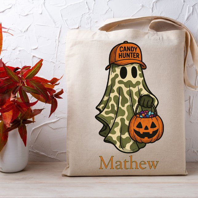 Bolsa Tote Camo Halloween Ghost Candy Hunter Trick Ou Tratar (Criador carregado)