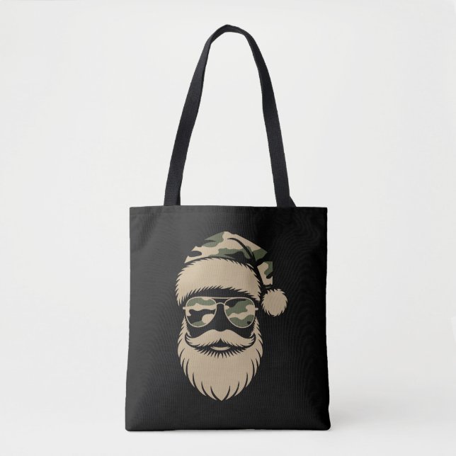 Bolsa Tote Camo Santa Claus Óculos escuros Camuflagem de Nata (Frente)