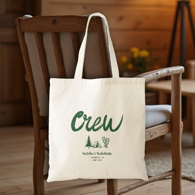 Bolsa Tote Camp Bachelorette Crew Mão Desenhada Escrevendo Ve (camp bachelorette bridesmaid tote bag handwriting hand written camping glamping hiking bach)