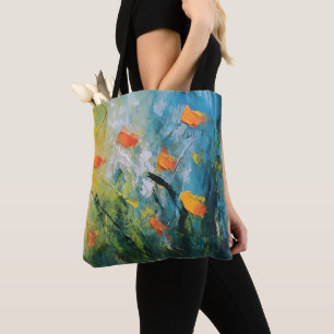 Bolsa Tote Campainhas - Prado Floral Abstrato em Movimento