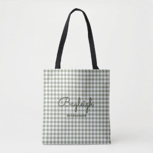 Bolsa Tote Camping Green Checkered Bridesmaid
