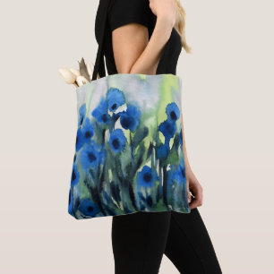 Bolsa Tote "Campo azul aguarela abstrata das flores"