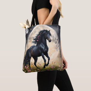 Bolsa Tote Campo da Flor da Lua de Cavalo Negro,