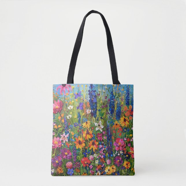 Bolsa Tote Campo de flor selvagem Pintura acrílica (Frente)
