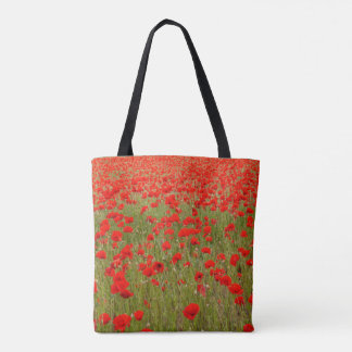 Bolsa Tote Campo de flores de papoula vermelha amarrado